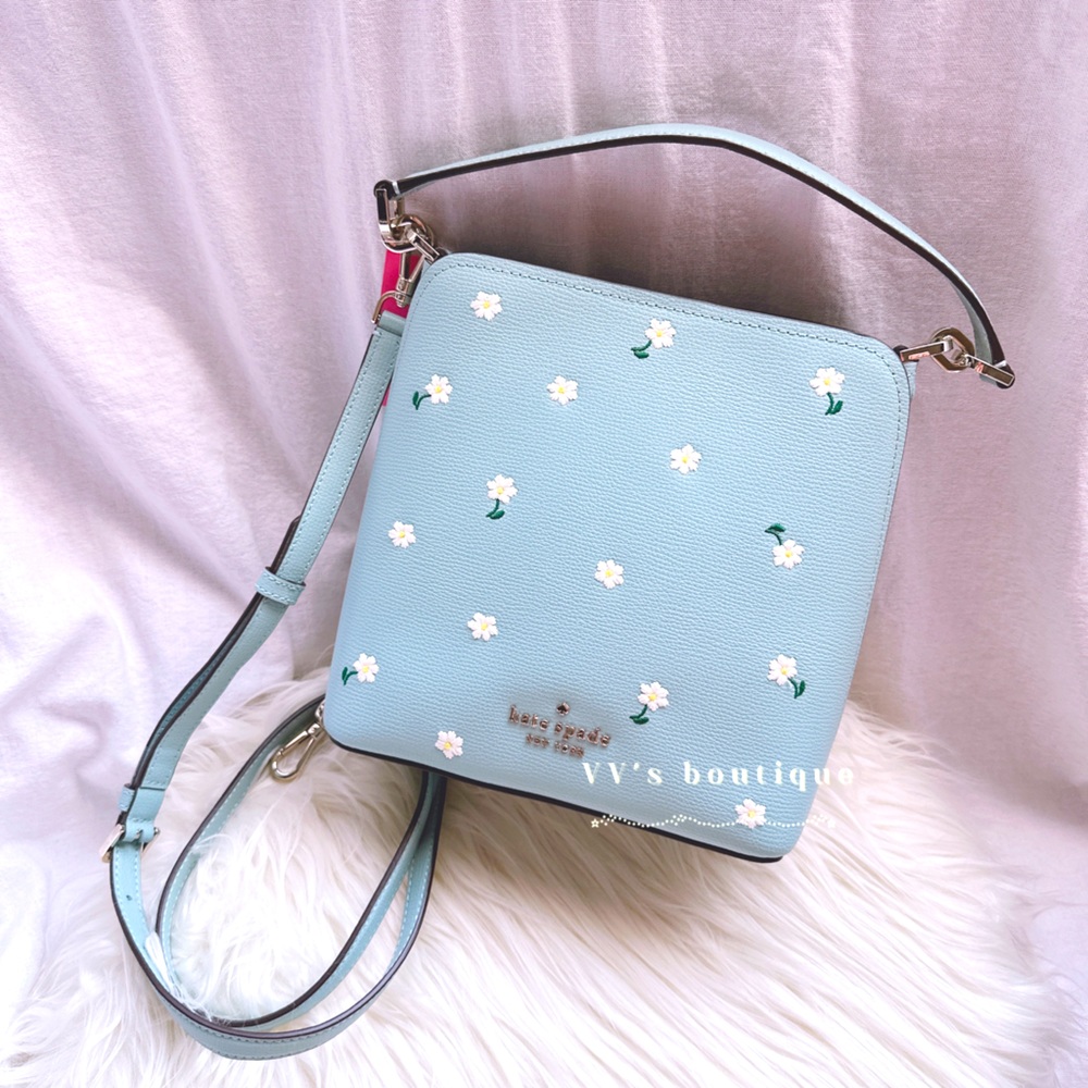 NWT Kate Spade Darcy Small Bucket Bag Daisy Embroidered Leather Aphrodite K6110